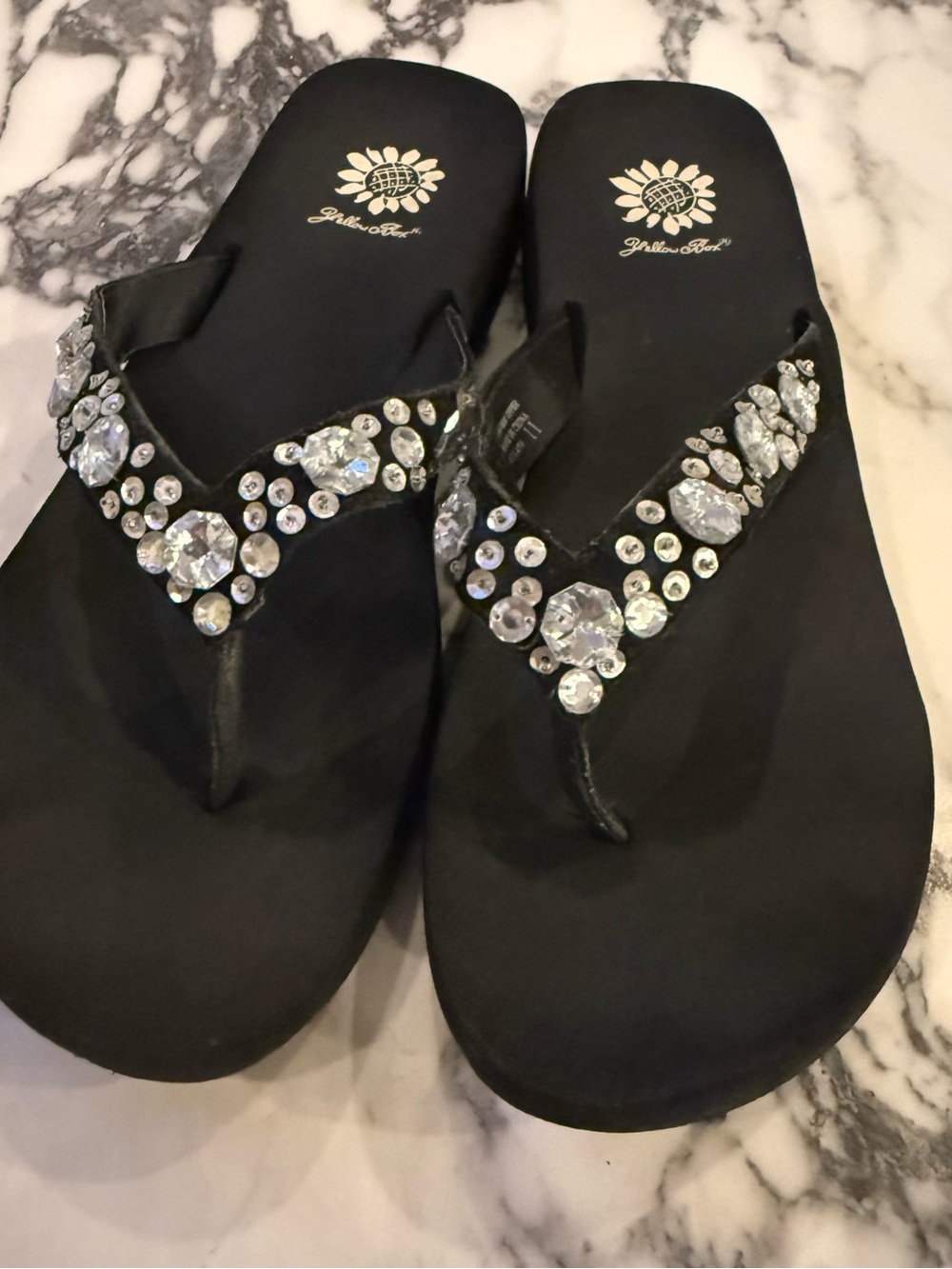Yellow Box "Stormy" Black Rhinestone Bling Flip Flop Sandals - Size 11M